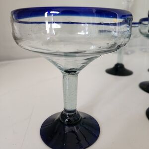 Artisan Blue-Rimmed Glass Coupe with Dark Blue Stem